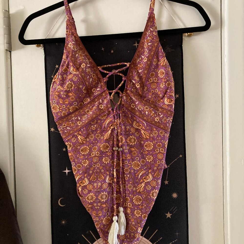 Spell & The Gypsy Gypset Boho Lace Up Plum One Piece Swimsuit Size XS - Picture 5 of 8